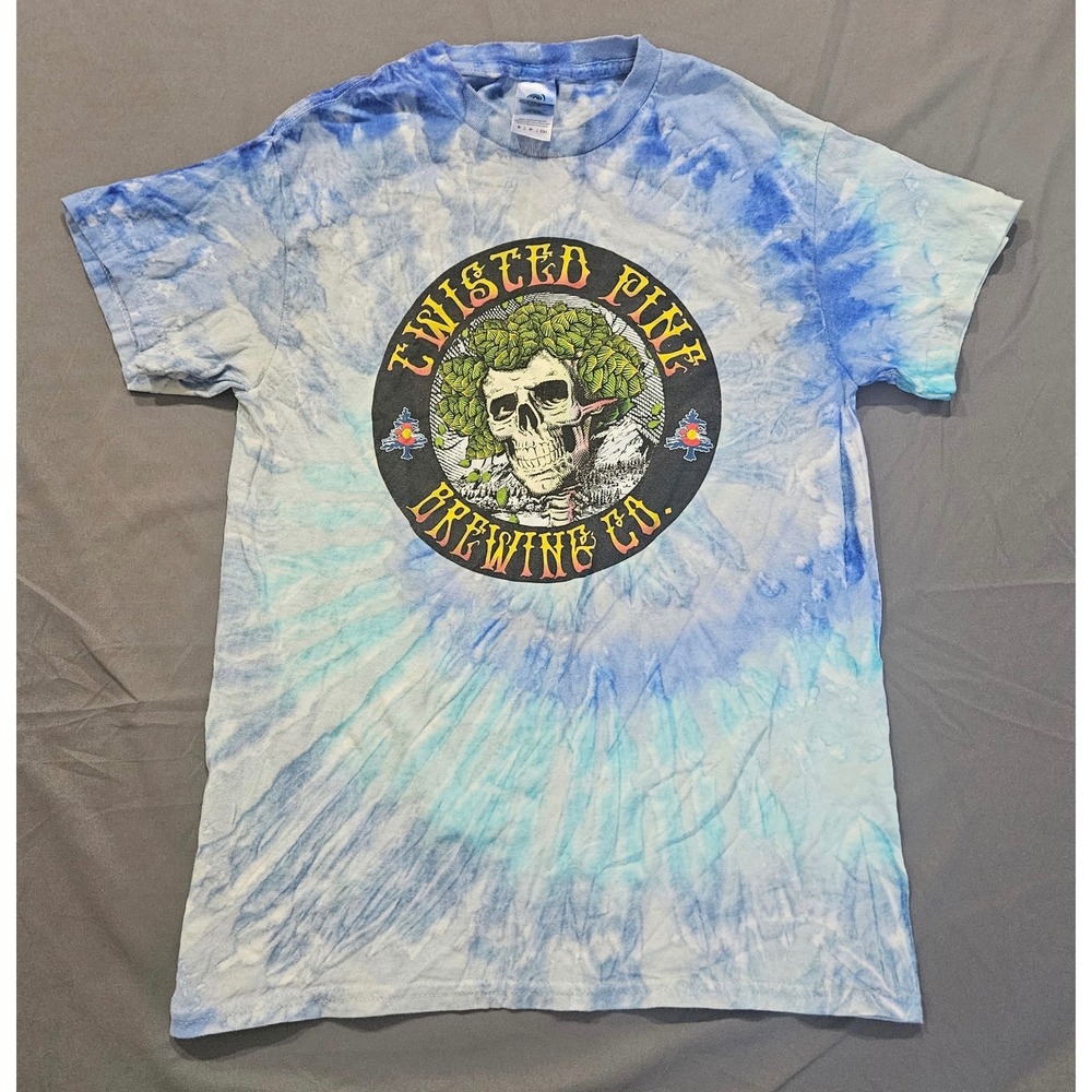 Twisted Pine Brewing Co T Shirt Small Blue Tie Dye Skull Hops Graphic